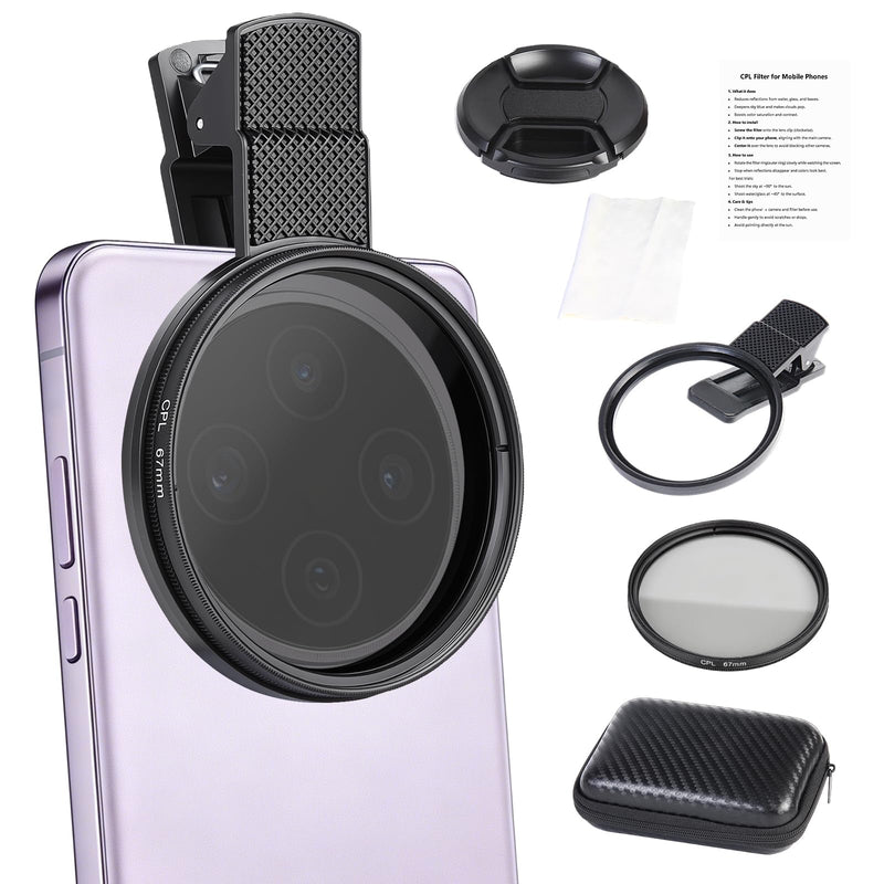 67mm CPL Filter for Phone/DSLR, HD Circular Polarizer Polarizing Filter, Lens Attachment for iPhone 17 16 15 14 13 12 Samsung Galaxy Pixel and Other Phones/Camera, Eliminate Reflections
