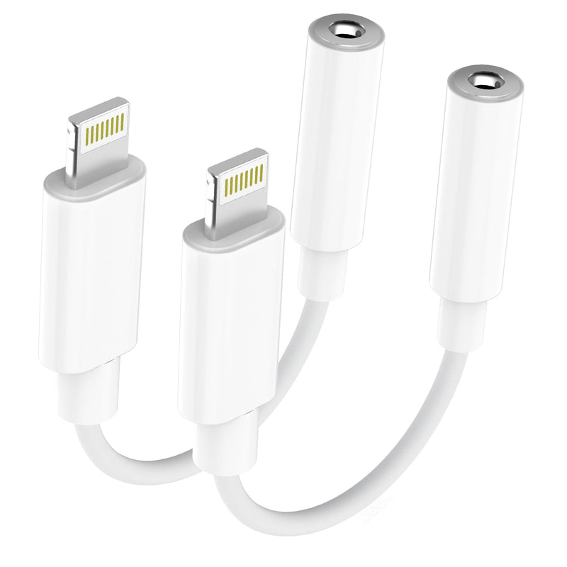 Apple MFi Certified Lightning to 3.5mm Headphone Jack Adapter 2 Pack with Microphone – Hi-Fi Audio Dongle Aux Converter Cable with DAC Chip Earphones Adapter Compatible with iPhone 14/13/12/11/XR/8/7