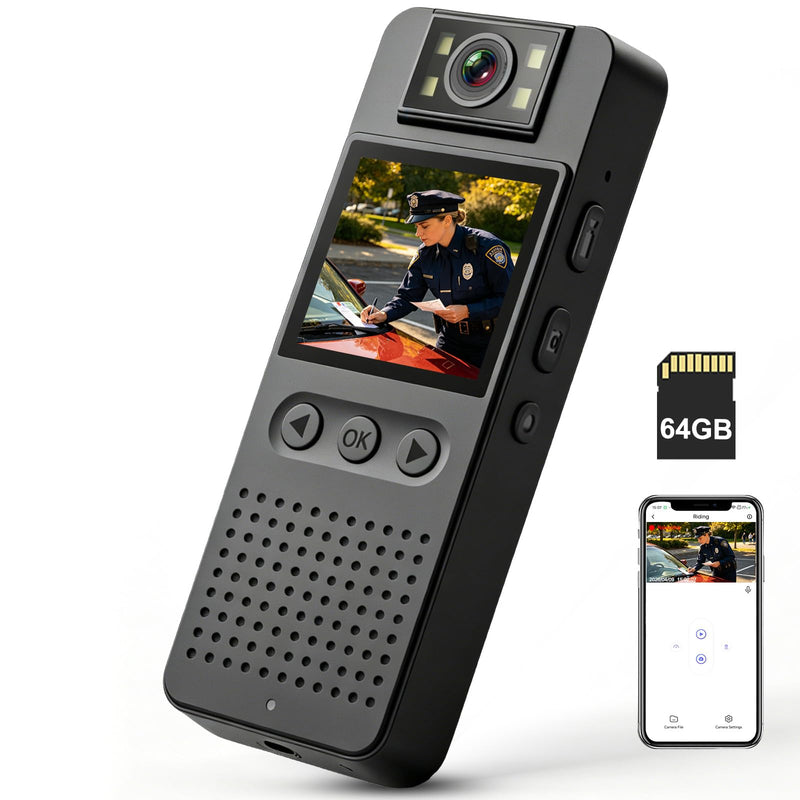 Body Camera with Audio and Video Recording: 64GB Body Cam WiFi Supports, 180° Rotating Lens, 1080P, Night Vision, 7Hr Battery Bodycam, Wearable Pocket Camera for Work, Travel, Pet Walking, Outdoor 64.0 GB