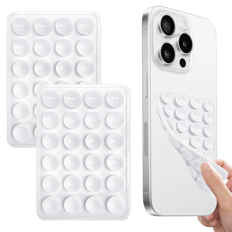 2PCS Silicone Double-Sided Suction Phone Case Mount,Strong Grip Holder Phone Accessories for Smartphones,Hands-Free Mirror Shower Phone Stand for Selfies (White & White) White & White