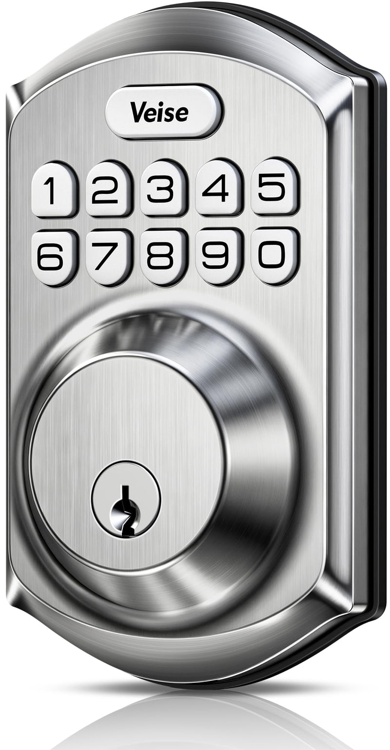 Veise VE001 Keyless Entry Door Lock with Keypad, Electronic Keypad Deadbolt for Front Door, 20 User Codes & One-Time Passcode, Auto Lock, IP55 Waterproof, Easy Installation for Home Apartment Rental Satin Nickel