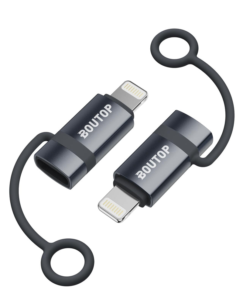 BOUTOP [MFi Certified] 36W USB C to Lightning Adapter (2 Pack) - Support PD Fast Charging/Data Sync, with Anti-Lost Silicone Holder for iPhone iPad AirPods, Reduces Cable Clutter