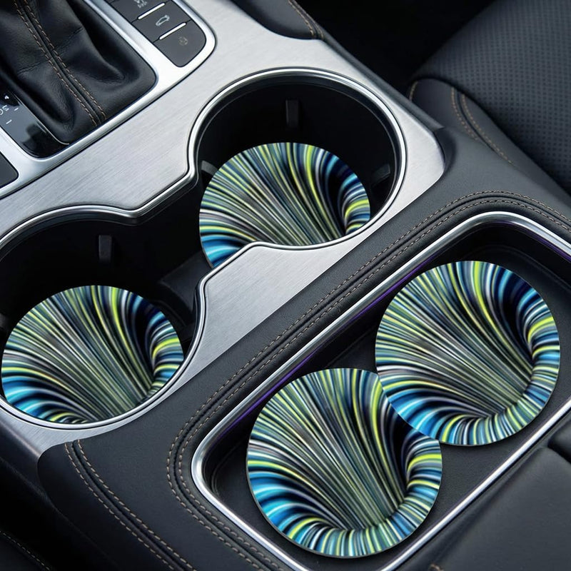 2pcs Swirl Car Coasters Cup Blue & GreenHolder Durable 2.75-in Non-Slip - | 2-piece set; 2.75 inch standard cup holder size; designed to protect cup holders from dust and spills; fits cars, trucks and Swirl Pattern
