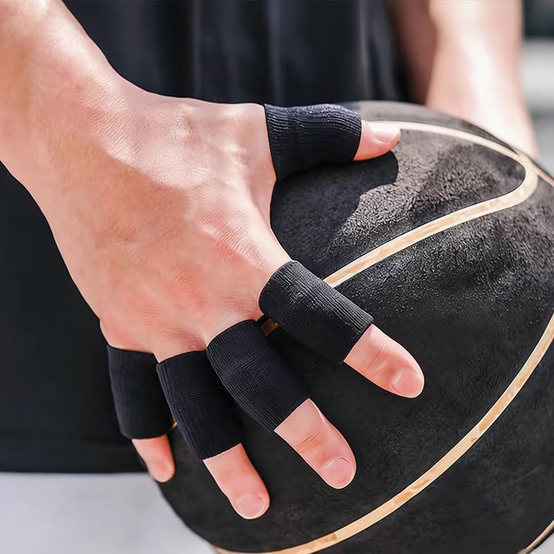 10Pcs Sports Finger Sleeves for Relieving Pain Finger Compression Protector for Basketball Golf Finger Support Thumb Brace Black