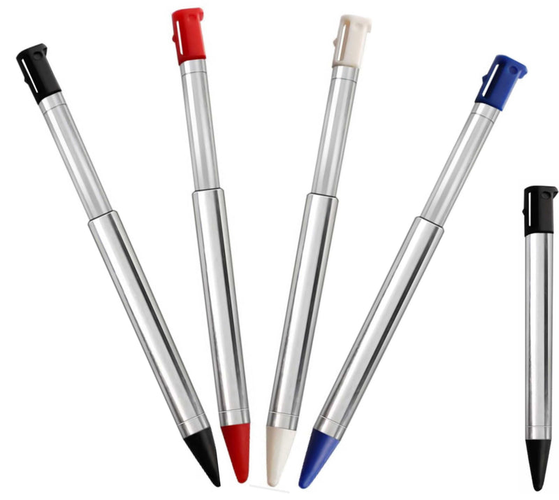 4PCS 3DS Metal Retractable Stylus Pen for Nintendo 3DS, 4-in-1 Multi-Color Replacement Touch Pen Set (Black+Red+White+Blue) Black+Red+White+Blue