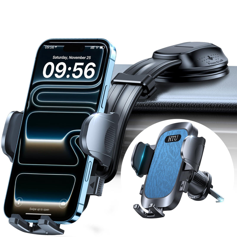 Upgraded Strongest Suction No Block View Bendable Arm Car Phone Holder | Military-Grade Rotatable Dashboard Windshield Vent Cellphone Mount Cradle Stand for iPhone 17 16 15 14 13 Pro Max Light Blue