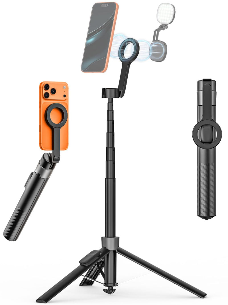 69" Magnetic Phone Tripod for iPhone w/Remote Control UPT-01M | For iPhone 12-17 & Android, 360° Rotation, Compatible w/ MagSafe, Magnetic Ring Attached,Video Recording & Vlogging