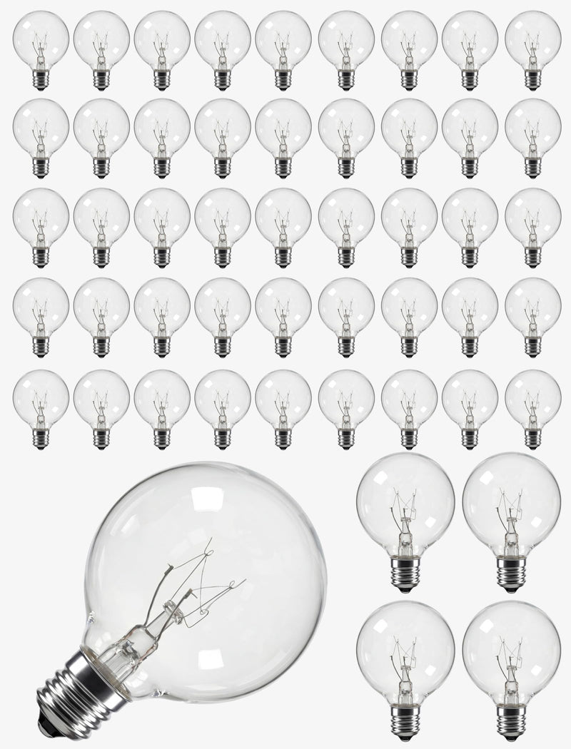 50 Pack G40 Replacement Bulbs for Outdoor String Lights, 5W Clear Incandescent Globe Bulbs with E12 Base, Dimmable Patio & Backyard Decor 5.0 Watts