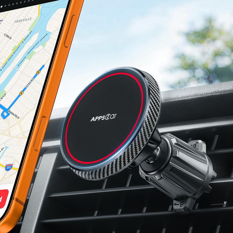APPS2Car for MagSafe Vent Mount, Magnetic Phone Holder for Car Air Vent | Strong Magnet Car Phone Mount with Triple Lock Metal Hook Clip for MagSafe iPhone 17/16/15/14/13/12 & Smartphones Secure Hold Magsafe 1-Pack