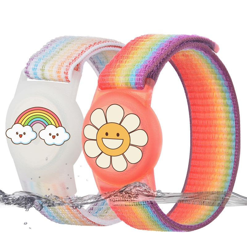 Nylon Bracelet Compatible with Airtag for Kids 2 Pack Cute Cartoon Pattern Hidden Wristband Compatible with Apple Air Tag Anti Lost Watch Bands for Child(Sunflower) Sunflower