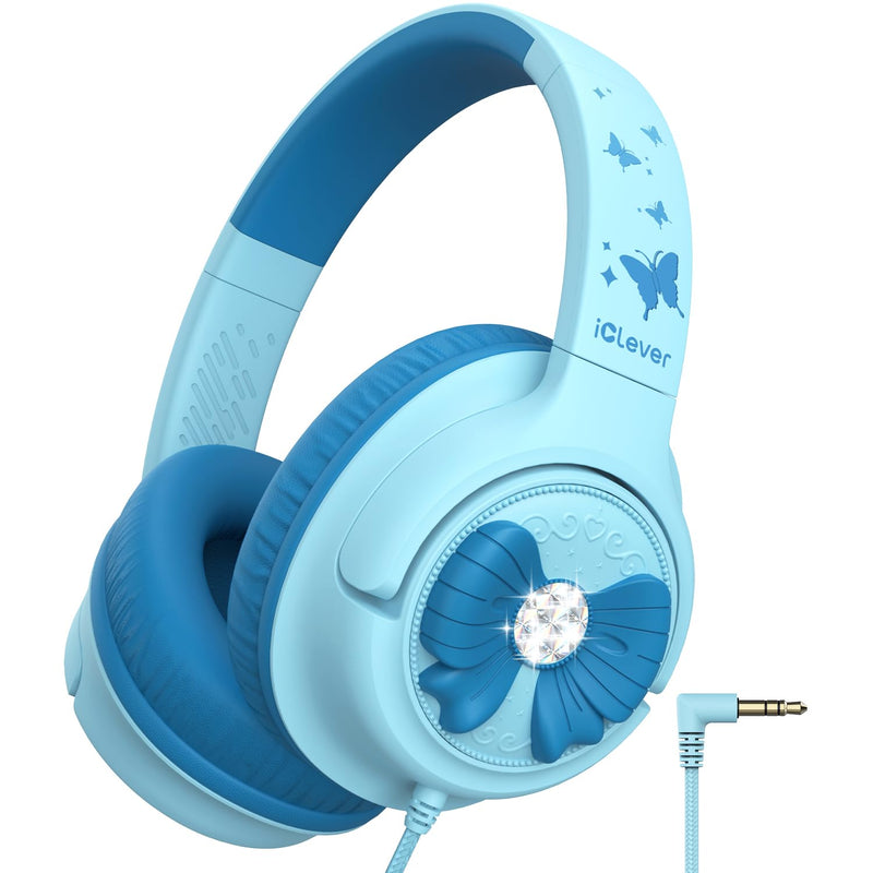 iClever C371 Kids Headphones with Cord for School Boys Girls Travel Gift | SafeSound Tech3.0, Stereo Sound, 3.5mm Jack, Foldable, Durable Headband, Safe Wired Headphones for Kids, Powder Blue Blue Powder