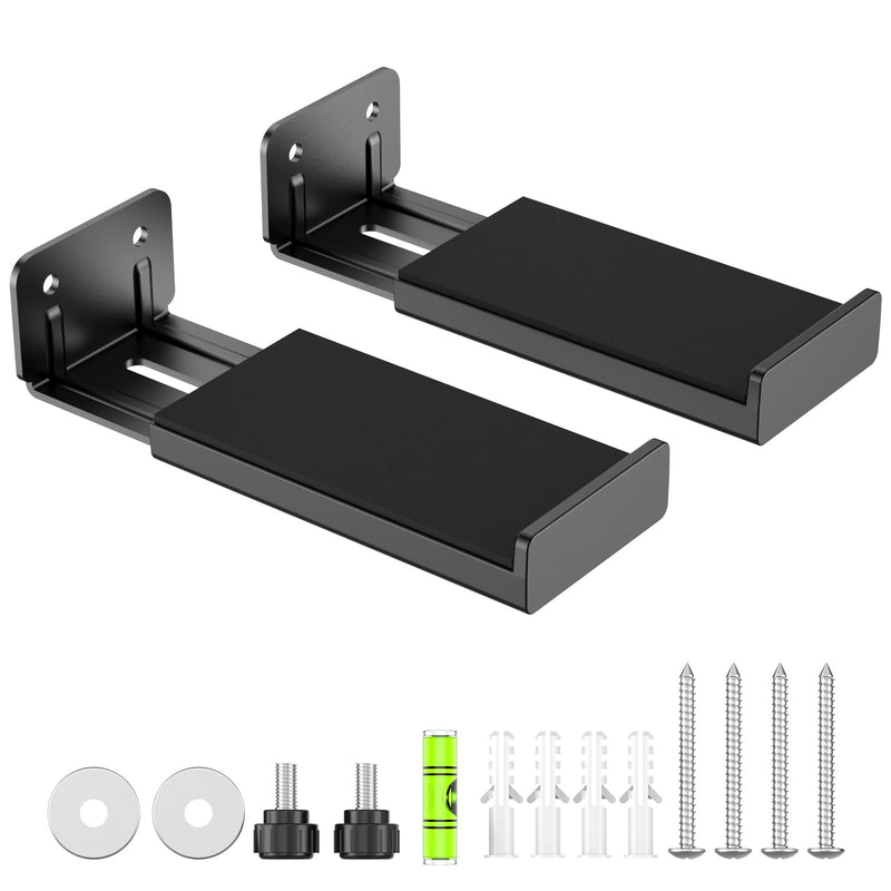PlusAcc Soundbar Wall Mount, Universal Adjustable Bracket Holder, Black | Holds up to 33 lbs, Sound Bar Mounts Under TV, Depth Adjustable 3.9”–6.7”, Heavy-Duty Home Theater Shelf