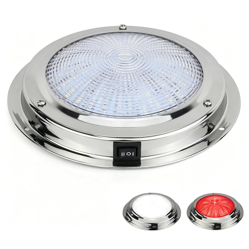 Marine Boat Dome Light, 5.5 Inch Dual Color LED Marine Interior Light with Toggle Switch, 12V Boat Cabin Light with Stainless Steel Surface Mount, White and Red White&Red -Dia 5.5 Inch