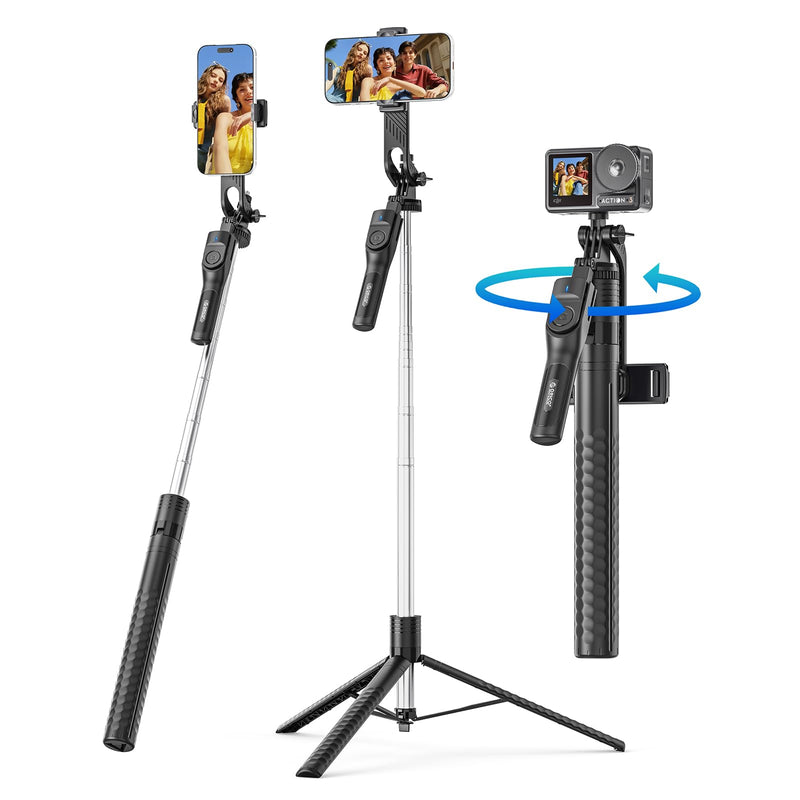 ORICO 75" Phone Tripod & Selfie Stick - 360° Rotatable Phone Holder for Multi-Angle Shooting, Wireless Remote, Extendable Stand for iPhone, Android, Camera, GoPro, Travel, Vlog, Recording - SPM190