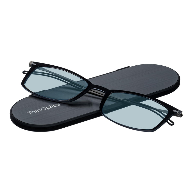 by ThinOptics Ultra-Thin Blue Light Blocking Reading Glasses with Case - Readers for Computers & Screens Rectangular / Black 1.5 x
