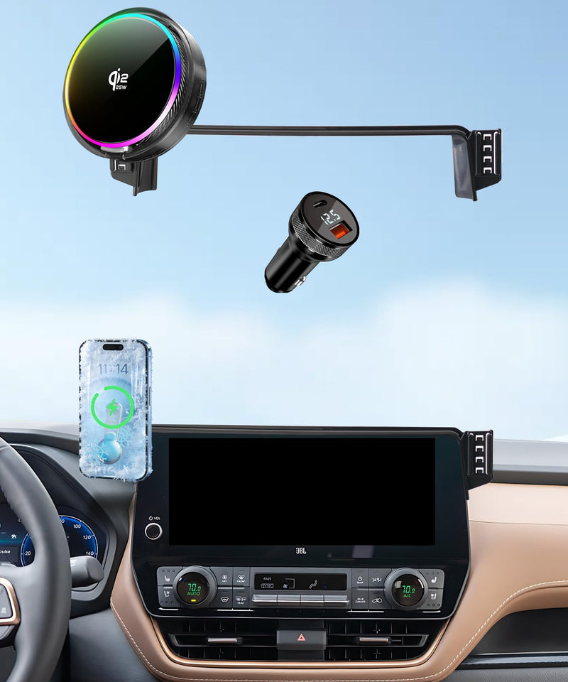 25W Car Mount Charger for Toyota Grand Highlander/Hybrid 12.3-inch | 2024-2026 Toyota Grand Highlander/Grand Highlander Hybrid Qi2.2 25W MagSafe Fast Charging Cell Phone Holder, with Cooling Fan