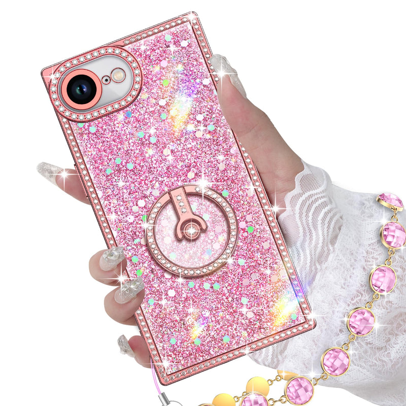 Miss Arts for iPhone 17e/16e Case with Ring Stand, Glitter Sparkle Phone Case for Women Girls, Rhinestone Luxury Protective Cover for iPhone 17e/16e 6.1", Pink