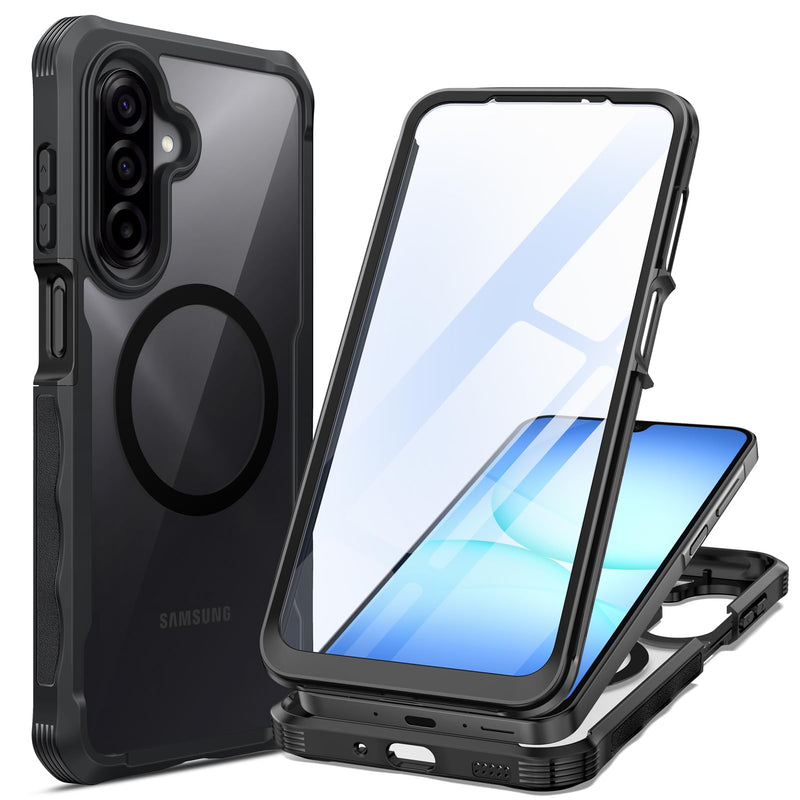 seacosmo for Samsung Galaxy A16 A17 A26 5G Case with Glass Protector Black | Full Body Bumper, Built-in Tempered Glass, Camera Lens Protection, Compatible with MagSafe, Shockproof a17 a16 a26 5g Case Black Clear