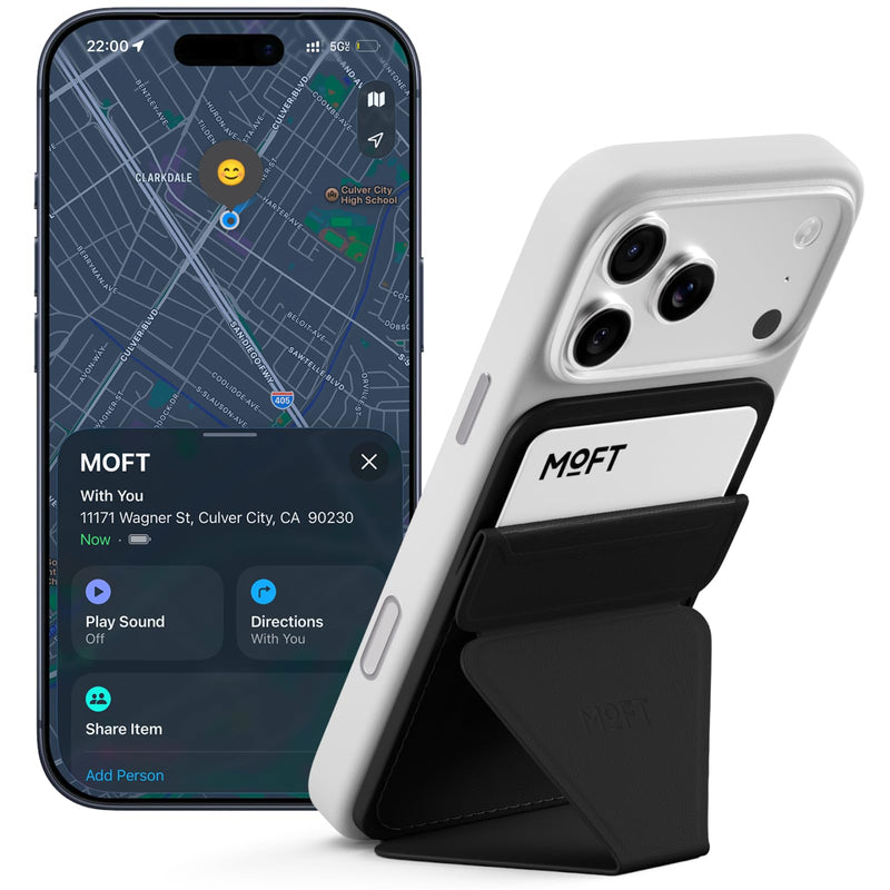 MOFT MagSafe Wallet Stand with Apple Find My, Ultra-Slim Trackable Strong Magnetic Phone Card Holder, 3-in-1 Multi-Angle Adjustable Phone Stand for iPhone 17/16/15/14/13/12 Series, Jet Black