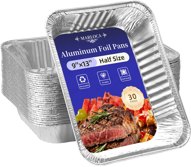 9x13 Aluminum Foil Pans 30 Pack - Heavy Duty Disposable Baking Pans, Leak-Proof Aluminum Trays for Cooking, Baking, Meal Prep, Storage - Oven, Freezer, Grill Safe, Half Size Foil Pans