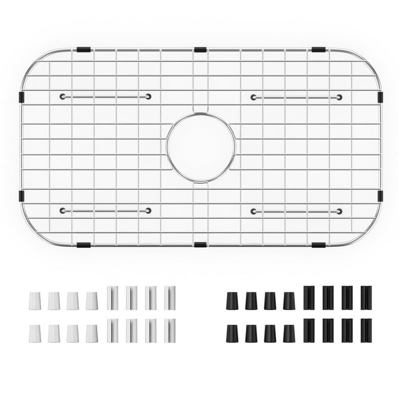 Sink Protector Grid 26-1/16" x 14-1/16", Centered Drain with Corner Radius 3-1/2" for Kitchen Sink Centered Drain with Corner Radius, 304 Stainless Steel Material 26-1/16" x 14-1/16" Centered Drain