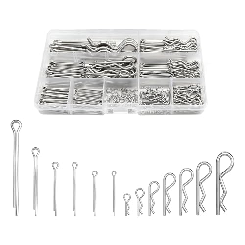 Cotter Pin Assortment Kit, Clevis Pin and R Clips Fasteners, 200Pcs 13 Sizes 304 Stainless Steel Cotter Pin for Hardware Automotive Machinery grey