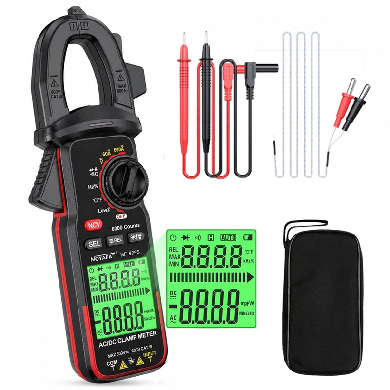 NOYAFA Digital Clamp Meter Multimeter 6000 Counts TRMS, Clamp Multimeter Tester for 600V AC/DC Voltage, High AC Current, Capacitance, Diode Test, Continuity Test, Temperature, Frequency Duty Cycle