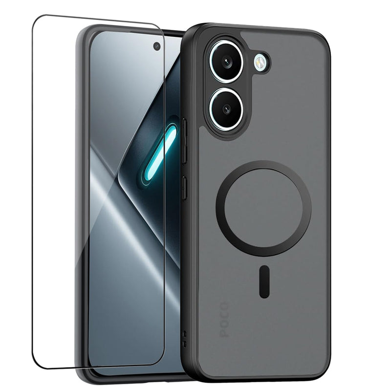 QUIETIP Magnetic Case for Poco X8 Pro with Screen Protector,[Compatible with MagSafe] Translucent Matte Drop Protection Cover,Black Black