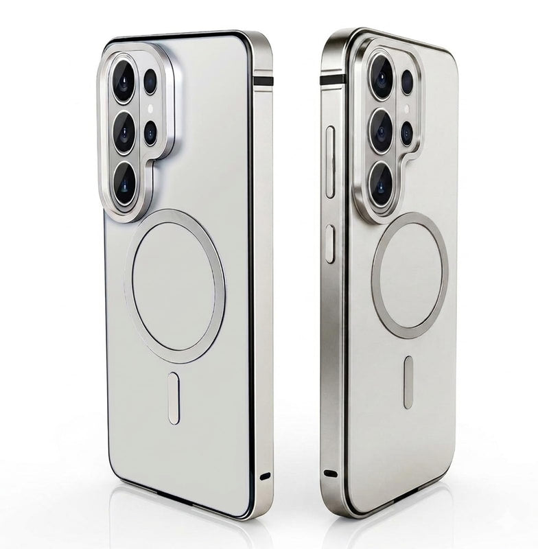 Metal Magnetic Case for Samsung Galaxy S26 Ultra Case Compatible with MagSafe Slim Aluminum Bumper Anti-Scratch Lining, Original Metal Texture Military Shockproof Cover (White) White
