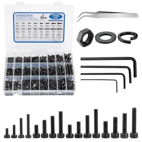 1760pcs M2 M3 M4 M5 Hex Socket Screw Assortment Kit with Nuts and Washers 1760pcs