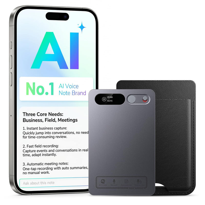 AI Voice Recorder,Unlimited Transcribe & Summarize,App Control,AI Note Taking Recording Device w/Case,Supports 152 Languages,Magsafe Voice Recorder for Calls,Meetings,Lectures,Interview,Gray