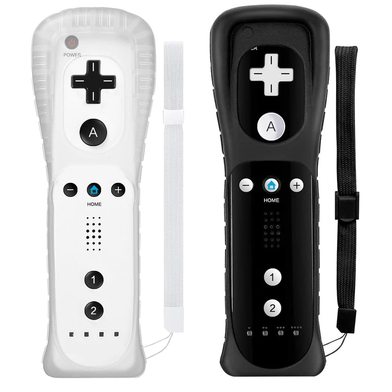 Wii Controller 2 Pack,Remote Controller with Silicone Case and Wrist Strap | Compatible with Wii/Wii U,Black and White