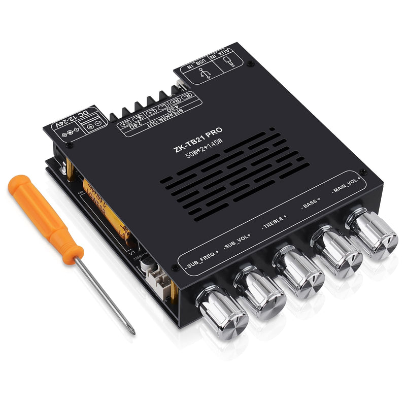 Bluetooth Audio Amplifier Board, ZK-TB21PRO 2.1CH 50W×2+145W Subwoofer Amp | with USB Lossless Decoding, SOP8/DIP8 Dual Package, Mic & Subwoofer Expansion Ports, Enhanced Heat Sink