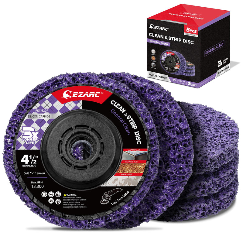 EZARC Paint Stripping Discs 4-1/2" x 7/8" Rust Remover Wheels for Angle Grinder, Quick Clean and Strip Silicon Carbide Grit Abrasive Wheel for Scaling &Oxidation Removal, Paint Remover 5-Pack (Purple) Purple-5pk