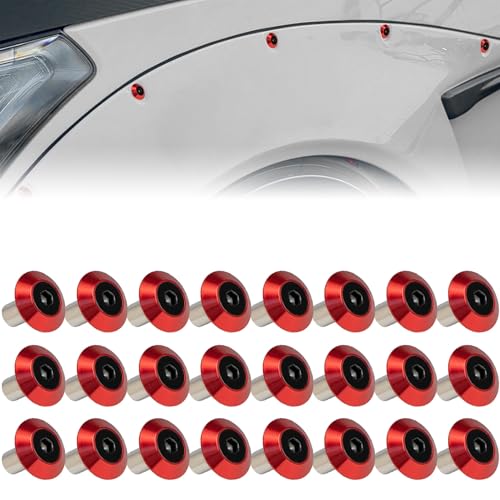 M6 Red Aluminum Washer Kit for Fender Flare, Exterior Dress Up Bolt Kit Red w Black Bolt M6