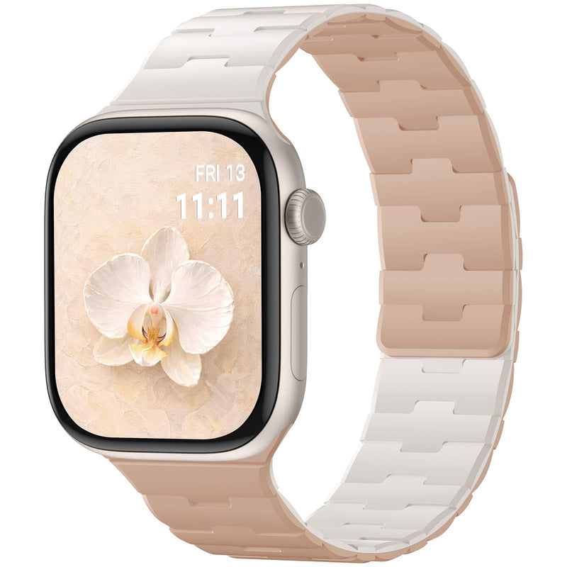 Bandletic Magnetic Silicone Compatible with Apple Watch Bands for Women | Double Sided Wearable, Soft Magnet Sport Strap for iWatch Series 11/10 42mm, 9/8/7 41mm, SE3/SE2/SE/6/5/4 40mm, 3/2/1 38mm Starlight/Milk Tea 38mm/40mm/41mm/42mm(series 11 10)