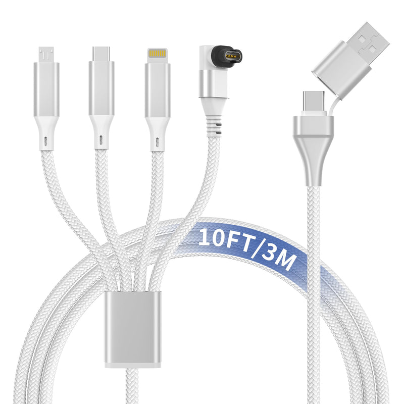 4 in 2 Garmin Watch Charger Cable - 10FT/3M USB A/USB C Multi Charger Cable Compatible with Garmin Watch Fenix 8/7/6, Forerunner 970/965/955/945/265/255, Venu, Vivoactive, Epix, iPhone, Android