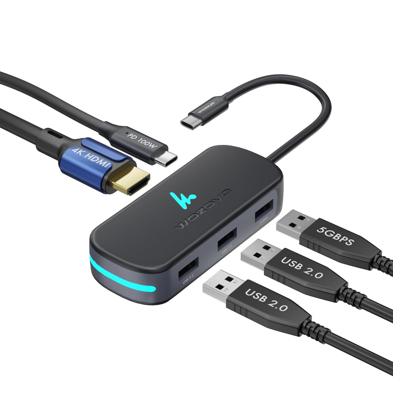 Type C 5 in 1 Wozoyo Docking Station with USB 5Gbps (3.2 Gen 1), 2XUSB 2.0, 4K@60Hz HDMI, and PD 100W – Compact USB-C Hub, Portable Design, Compatibility with macOS, Windows, Android, and iOS 5-in-1