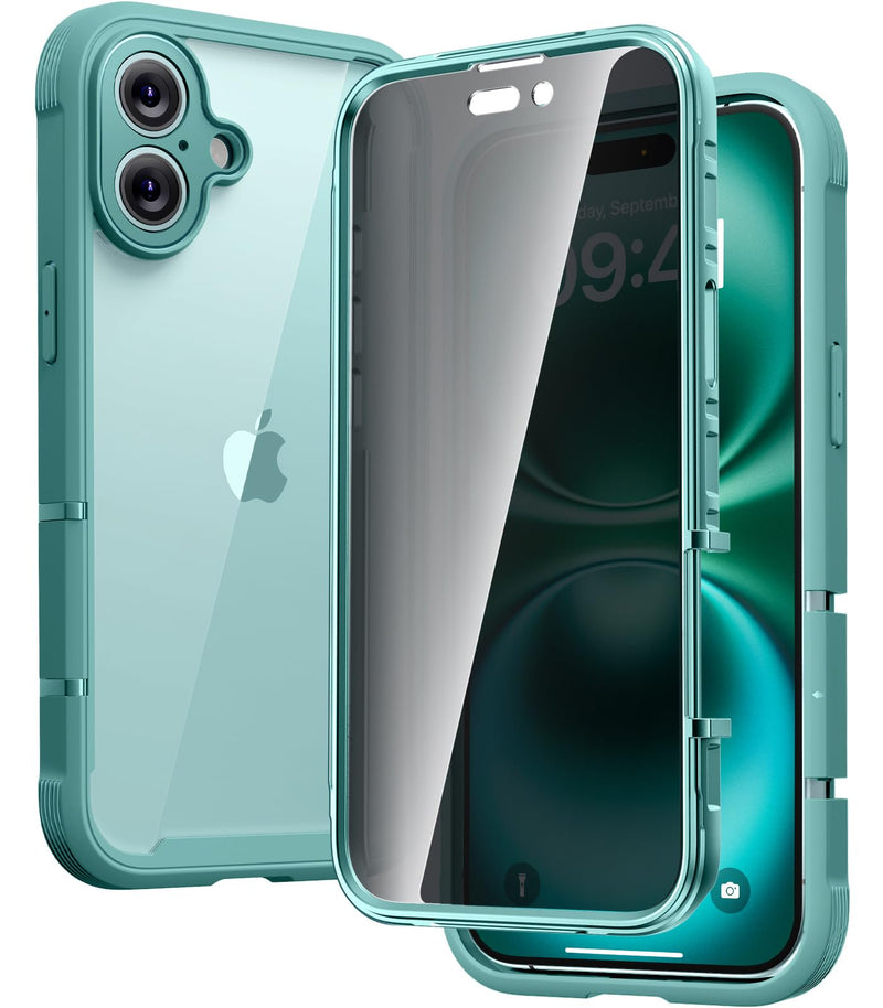 Diaclara Designed for iPhone 16 Case 6.1 Inch,Upgraded [Full Camera Protection] Full Body Rugged Clear Bumper Case with Built-in Privacy Screen Protector for iPhone 16,Green Dark Shadow Teal