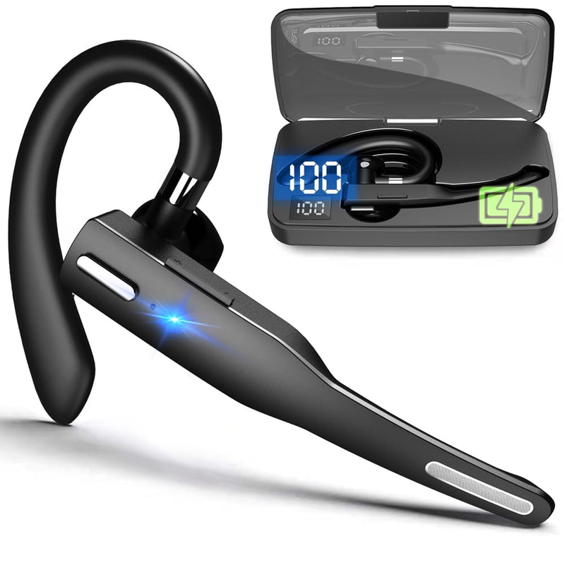 AI Bluetooth Headset Wireless Bluetooth Headphone Earphone Earpiece with Translation, Noise Cancelling, Last 72H, Single-Ear Earbuds with Microphone, for Phone/PC/Laptop, Daily/Office/Trucker Classic Black