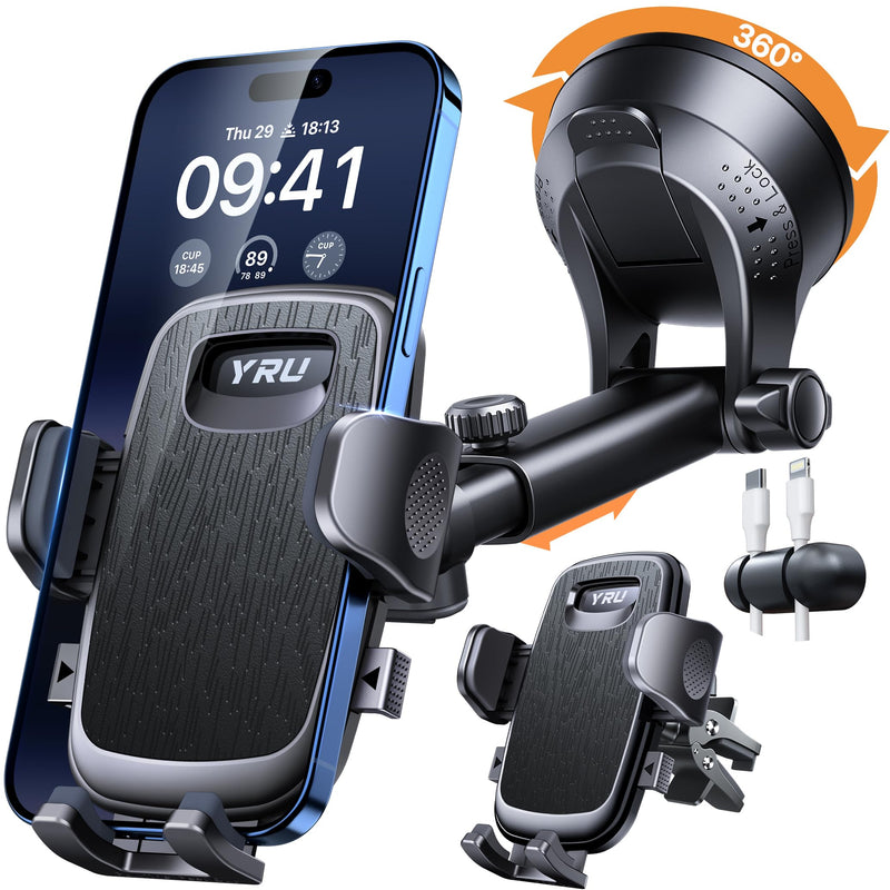 【2026 BEST & Military-Grade】Car Phone Holder Mount,【360° Rotatable Suction & 100+LBS Safest Strongest & Patent Certs】Dashboard Windshield Vent Truck Stand for iPhone 17 16 Pro Max Samsung, Matt Black