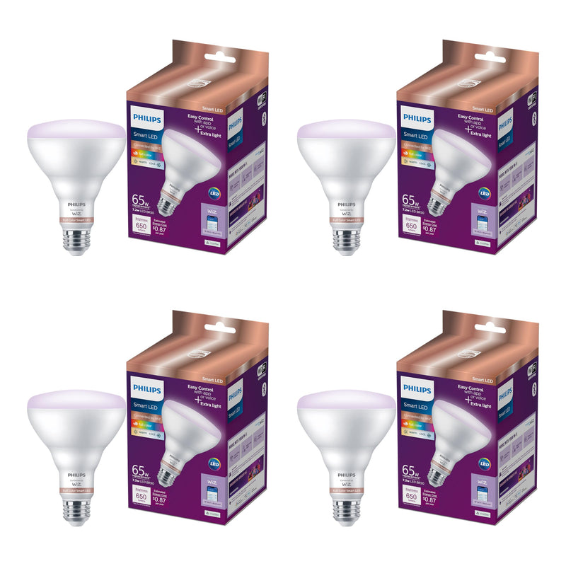 Philips Smart 65W BR30 Color LED Smart Bulb 4-Pack -E26- Indoor - Connects to Your Existing Wi-Fi - Control with Voice or App + Activate with Motion - Matter Compatible