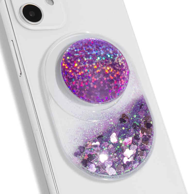 Glitter Quicksand Phone Grip Oval – MagSafe Compatible, Sparkling Liquid Design, Slim and Lightweight Magnetic Grip and Stand (Purple) Purple