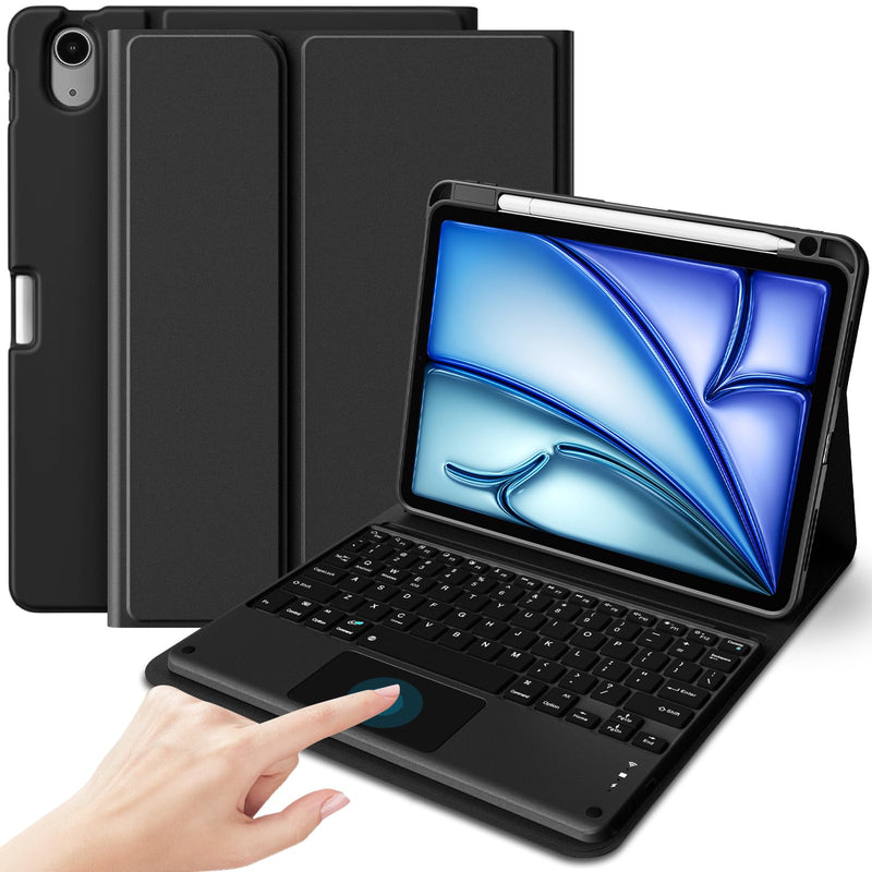 ProCase Touchpad Keyboard Case for iPad Air 11 Inch M4/M3/M2 & Air 5/4 | Detachable Keyboard with Precision Multi-Touch Trackpad, Slim Protective Case with Pencil Holder for Work & Travel - Black
