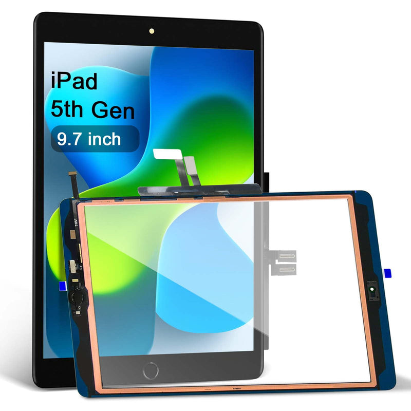 for iPad 5th Generation Screen Replacement Glass Touch Digitizer 9.7", for iPad 9.7 (2017) A1823 A1822 Touch Glass with Home Button [NO Fingerprint Reader] [Black]