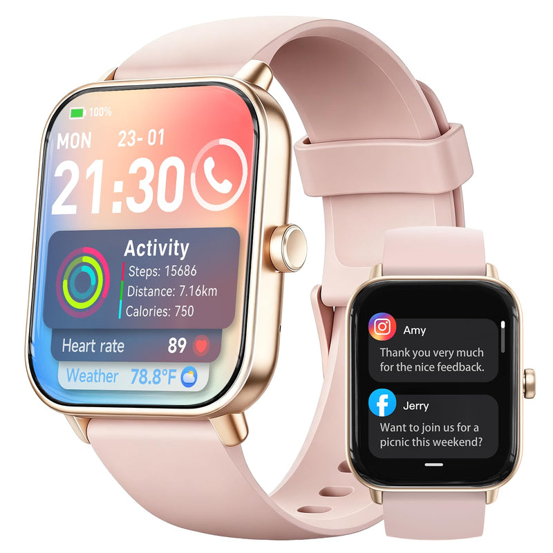 Smart Watch for Women,1.85'' AMOLED Ultra-Clear Screen,Alexa Built-in | Fitness Tracker with 110+ Sport Modes Heart Rate/SpO2/Sleep/Calories Monitor,Smartwatch for iOS/Android,IP68 Waterproof Pink 1.85