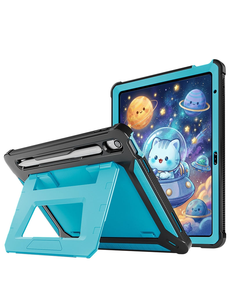 ProCase Kids Case for 11" iPad (A16) & 10.9" iPad 10th Gen, Blue&Black | 180° Adjustable Kickstand with Pencil Holder, 3-Layer Heavy Duty Rugged Shockproof Hard Shell Cover Black & Blue