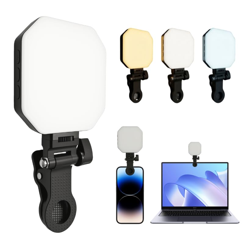 60 LED Portable Selfie Light Video Conference Lighting with Clip & Camera Tripod Adapter Rechargeable 800mAh CRI 97+, 3 Light Modes for Phone iPhone Webcam Laptop Photo Makeup