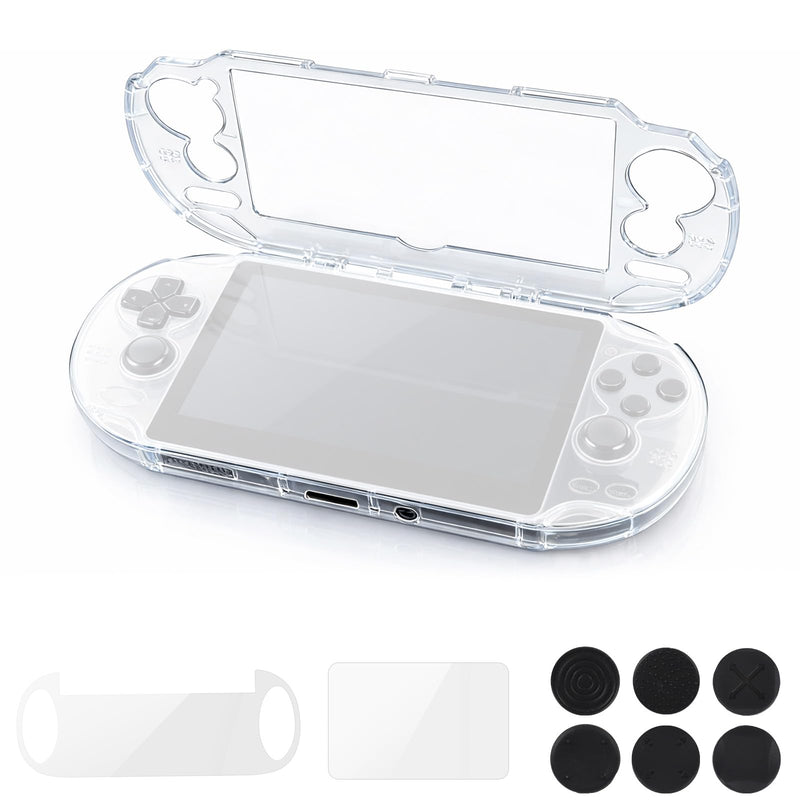 Clear Crystal Hard Shell Case Set for Vita 1000 PCH-1000 Game Console, Clear Protective Case with Tempered Glass Protective Films & Joystick Caps for Retro Game Enthusiasts