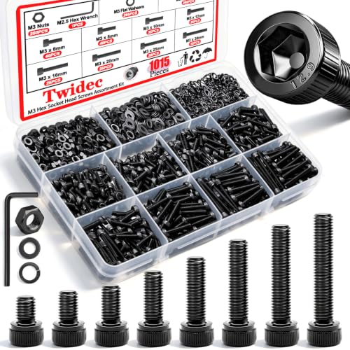 Twidec/1015PCS M3 Screws Assortment Kit,Hex Socket Cap Head Screws 1015pcs Hex Cap Head